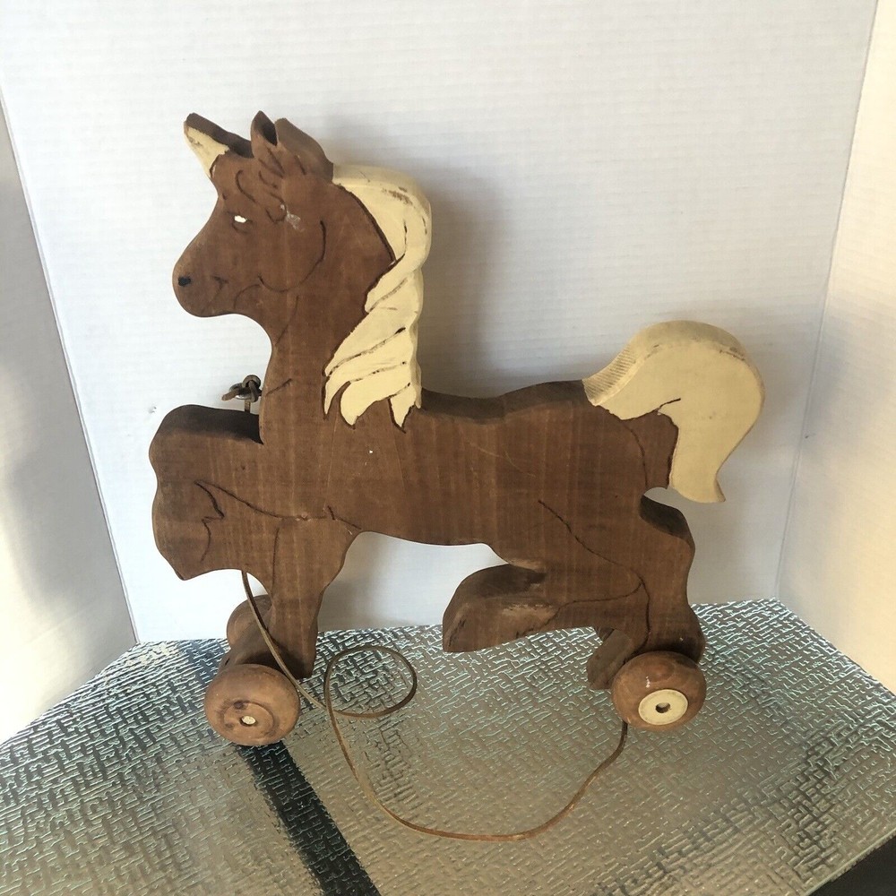 🚩 Vintage Wooden Hand Crafted Pull Along Horse 14x 16 Hand Painted Legs … - Picture 12 of 16